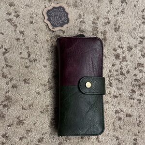 Burgundy and Dark Green Leather Wallet